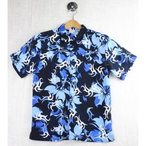 Sideout Mens Vintage Y2K Tribal Hawaiian Button Down Blue Black Short Sleeve